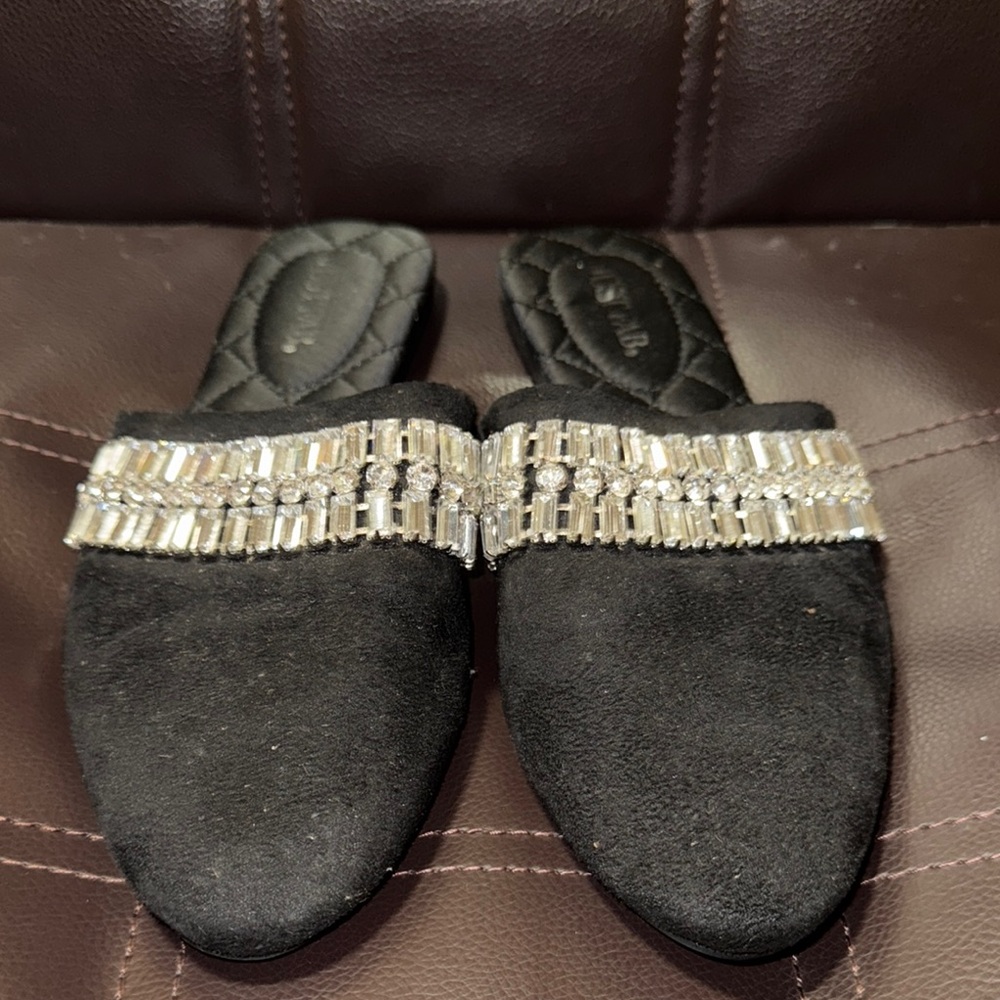 JustFab Black and Silver Mules with Elegant Metallic Detail